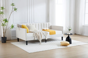 English Elm Elena Twin Size Ivory Bouclé Daybed with Ribbed Tufted Backrest, Foam Comfort, Durable 400LB Capacity B083P163439