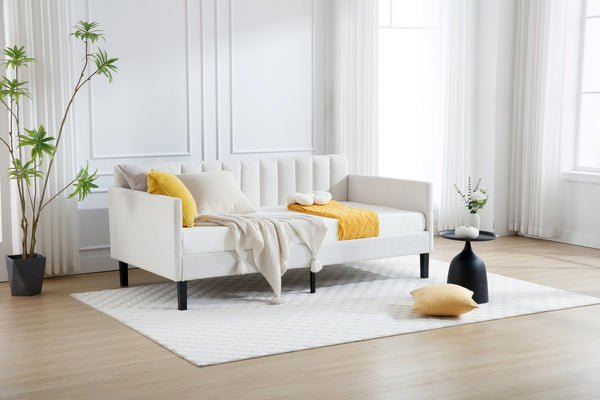 English Elm Elena Twin Size Ivory Bouclé Daybed with Ribbed Tufted Backrest, Foam Comfort, Durable 400LB Capacity B083P163439