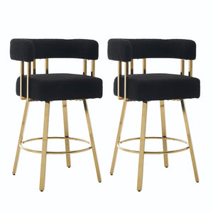 English Elm Ts Teddy Fleece Accent Chair Set of Two with Gold Square Legs for Glam Modern Spaces Black+Gold W2311P412749