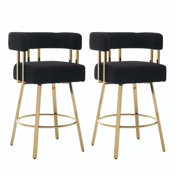 English Elm Ts Teddy Fleece Accent Chair Set of Two with Gold Square Legs for Glam Modern Spaces Black+Gold W2311P412749