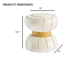 English Elm Contemporary Velvet Accent Stool with Gold Stainless Steel Base, Pleated Bow-Tie Design, Luxe Seat White 17 L x 17 W x 19 H B2741P388362