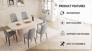 English Elm 63 Modern Medieval Cream Mdf Dining Set With 6 Pu Chairs - Stylish, Durable, Easy To Assemble! W2189S00702