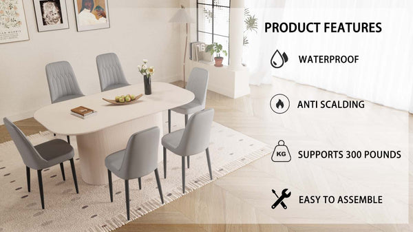 English Elm 63 Modern Medieval Cream Mdf Dining Set With 6 Pu Chairs - Stylish, Durable, Easy To Assemble! W2189S00702