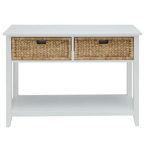 English Elm White Console Table with Basket Drawers and Open Shelf Rustic Farmhouse Storage Accent Table, 44.5"W B062P189197