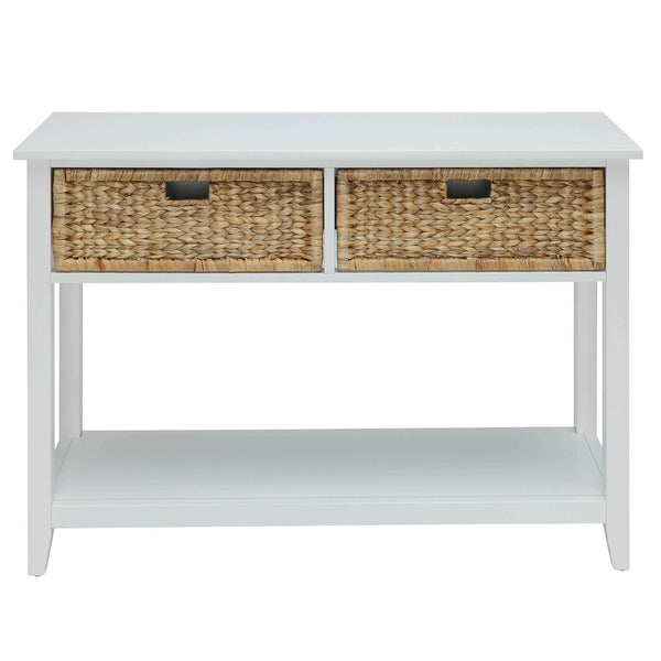 English Elm White Console Table with Basket Drawers and Open Shelf Rustic Farmhouse Storage Accent Table, 44.5"W B062P189197