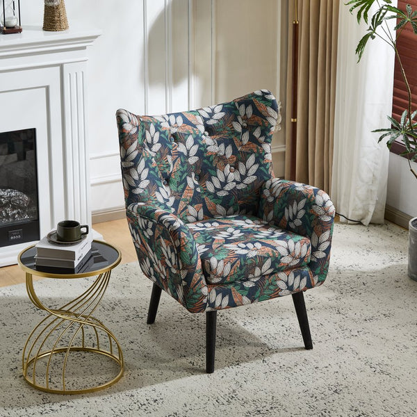 English Elm Christopher Knight Home® - Wingback Multi-Color Arm Chair with Button-Tufted Back, Ergonomic High-Rebound Cushion & Oak Legs - Stylish Accent Seat N770P265311M