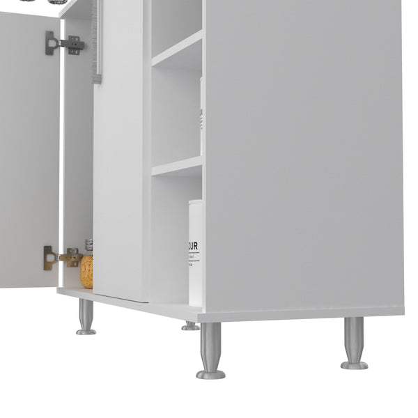 English Elm Colorado Pantry Cabinet with Hutch and Bottom Cabinet, Three Open Shelves, Spacious 37" Prep Surface White 42 L x 21 W x 5 H B128S00135