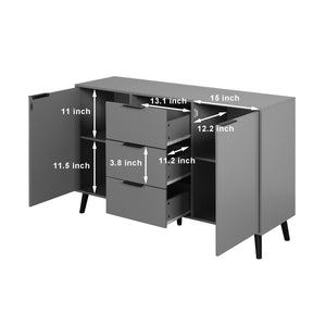 English Elm Sideboard Modern Rustic Buffet Cabinet with 3 Drawers & 2 Doors, Spacious Kitchen Storage Cupboard 47.2" Gray W409P171862