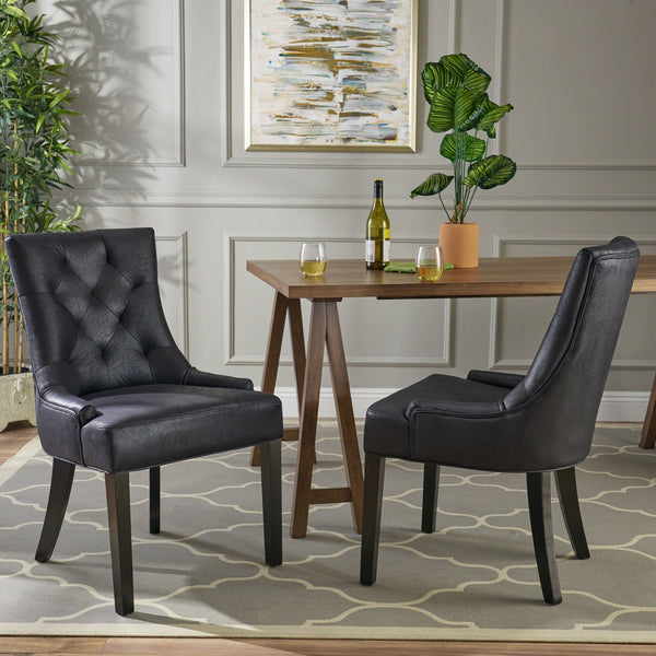 English Elm Christopher Knight Home® - Cheney Dining Chairs Set Of 2 - Elegant Microfiber With Diamond-Tufted Backrest For Comfort 54181.00MFBLK