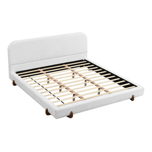 English Elm Christopher Knight Home® - Unique Upholstered Bed Frame with Solid Rubber Wood Legs, Durable 4" Thick Sides, Luxurious Fabric Finish and Quick 40-Minute Assembly, King Size White N769K355901W