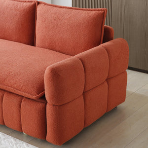 English Elm Sleeper 3-in-1 Pull-Out Couch Bed with Teddy Chaise, Breathable Fabric, Supportive Cushions for Small Spaces Orange W1117P253965