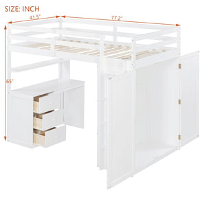 English Elm Twin Loft Bed with Built-in Desk Wardrobe and Drawers Solid Pine Space Saver White LT000301AAK-2