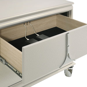 English Elm Gwendolyn Pearl White Nightstand with 2 Drawers, Deco-Inspired Wood Bedside Table with Acrylic Legs and Cord Management B062P375501