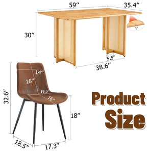 English Elm Table and Chair Set Rubberwood Dining with Rattan Legs Six Cushioned Fabric Seats W1151S03054