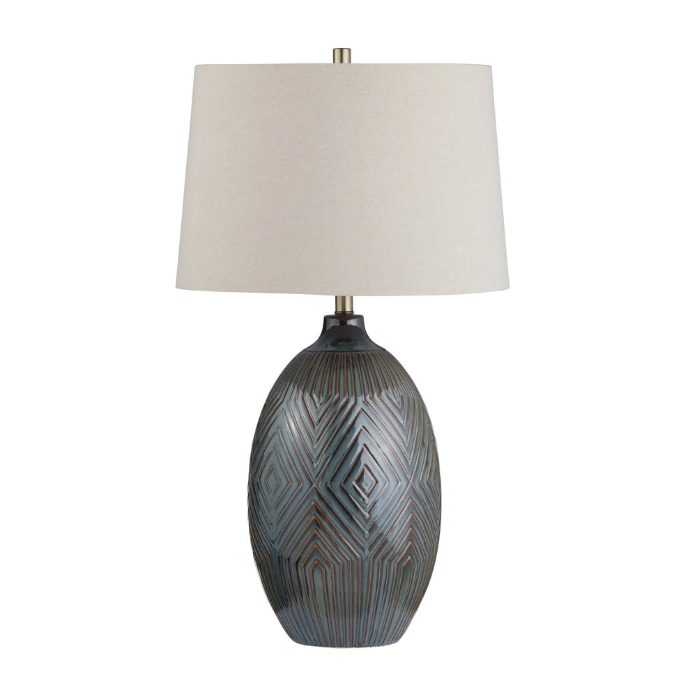 Crestview Collection 32.25" H Elegant Ceramic Table Lamp With Geometric Design, Oatmeal Shade & Modern Accents   Cvazp126