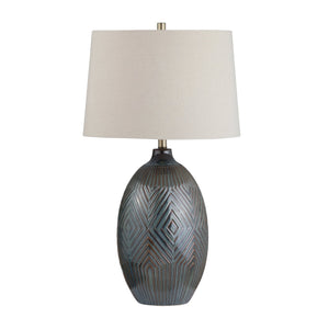 Crestview Collection 32.25" H Elegant Ceramic Table Lamp With Geometric Design, Oatmeal Shade & Modern Accents   Cvazp126