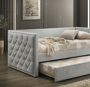 English Elm Transitional Twin Daybed with Diamond Tufted Back and Wood Trim, Versatile Seating & Sleeping Solution Gray 44 L x 39 W x 9 H B2741S00665