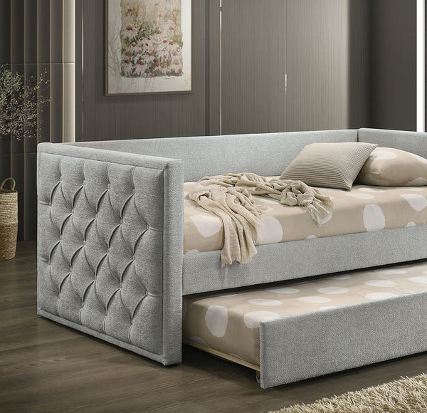 English Elm Transitional Twin Daybed with Diamond Tufted Back and Wood Trim, Versatile Seating & Sleeping Solution Gray 44 L x 39 W x 9 H B2741S00665