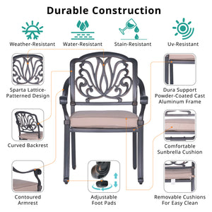English Elm Patio Geneva Aluminum Dining Armchair Set of 2 with Sunbrella Cushions, UV‑Resistant Gunmetal Finish B01051462