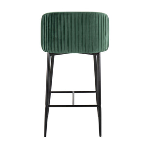 English Elm Fran Pleated Counter Stool Set Of 2 - Luxurious Green Velvet & Sturdy Black Metal For Modern Spaces B202S00274