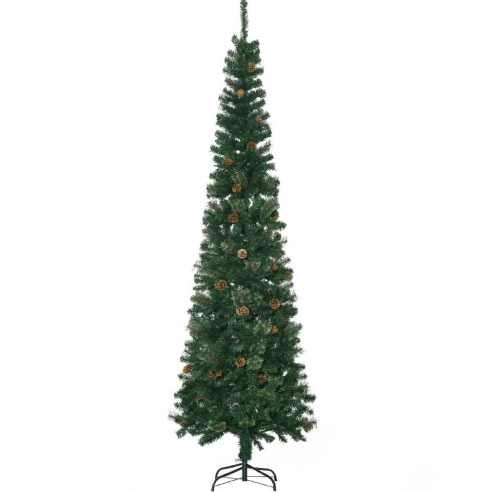 English Elm Pencil Silhouette Snow Flocked Artificial Christmas Tree with Sturdy Metal Base 7 Ft T3971P414578