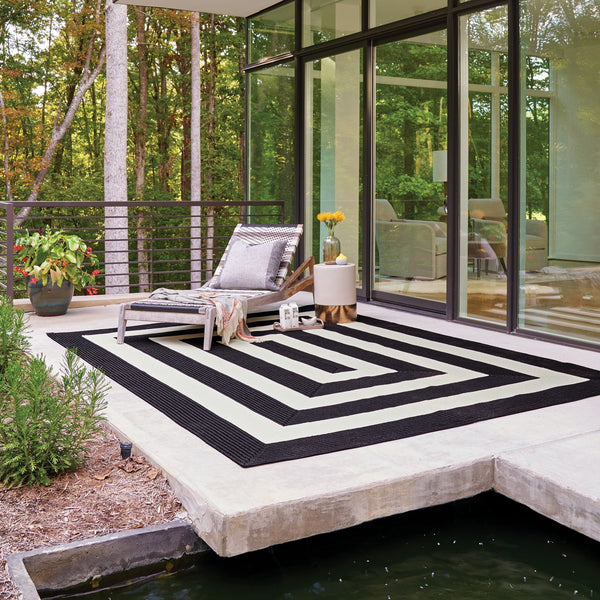 Capel Rugs Timeless Striped Rug - Versatile Indoor/Outdoor Décor For Modern Living Spaces And Patios Black, White 100% Polypropylene 0160qs00360036350