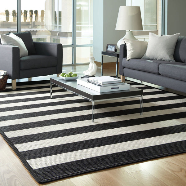 Capel Rugs Timeless Striped Rug - Versatile Indoor/Outdoor Décor For Modern Living Spaces And Patios Black, White 100% Polypropylene 0160xs00200030350