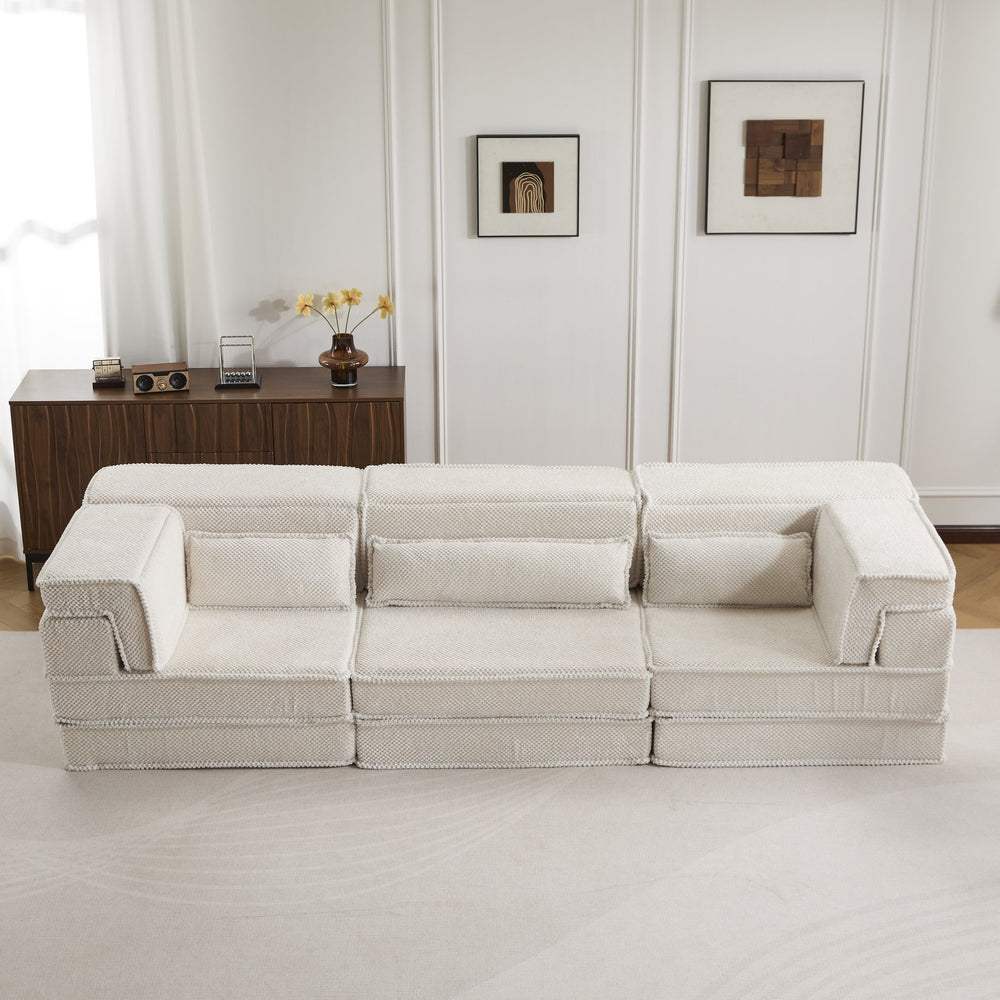 English Elm Compression Mahjong Sofa - Versatile Convertible Floor Bed, Soft Fleece, No Assembly, 3 Pillows W3723S00019