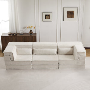 English Elm Compression Mahjong Sofa - Versatile Convertible Floor Bed, Soft Fleece, No Assembly, 3 Pillows W3723S00019
