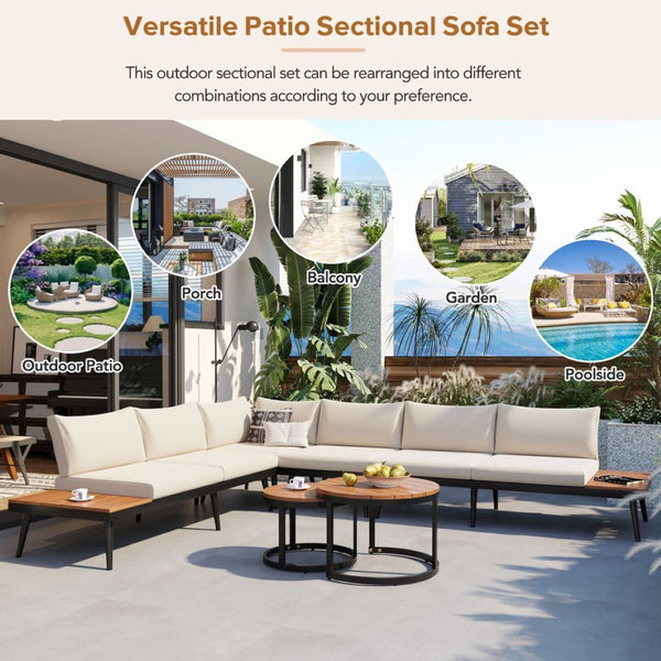 English Elm Trexm Modular Patio Sectional with Acacia Nesting Tables and Washable Cushions TM000001AAA