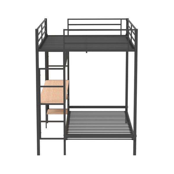 English Elm Metal Full Over Twin Bunk Bed with Integrated Desk Powder Coated Steel Frame Matte Black B016P464453