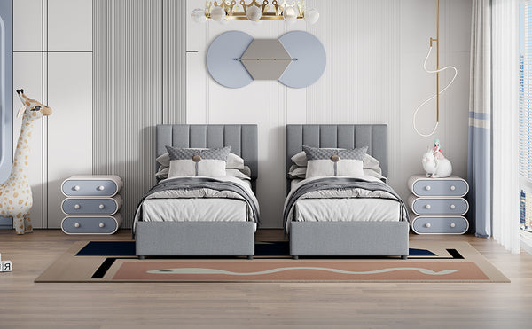 English Elm King Upholstered Hydraulic Storage Bed with Vertical Stripe Headboard, Linen Upholstery, 660lb Capacity Gray SF000285AAE