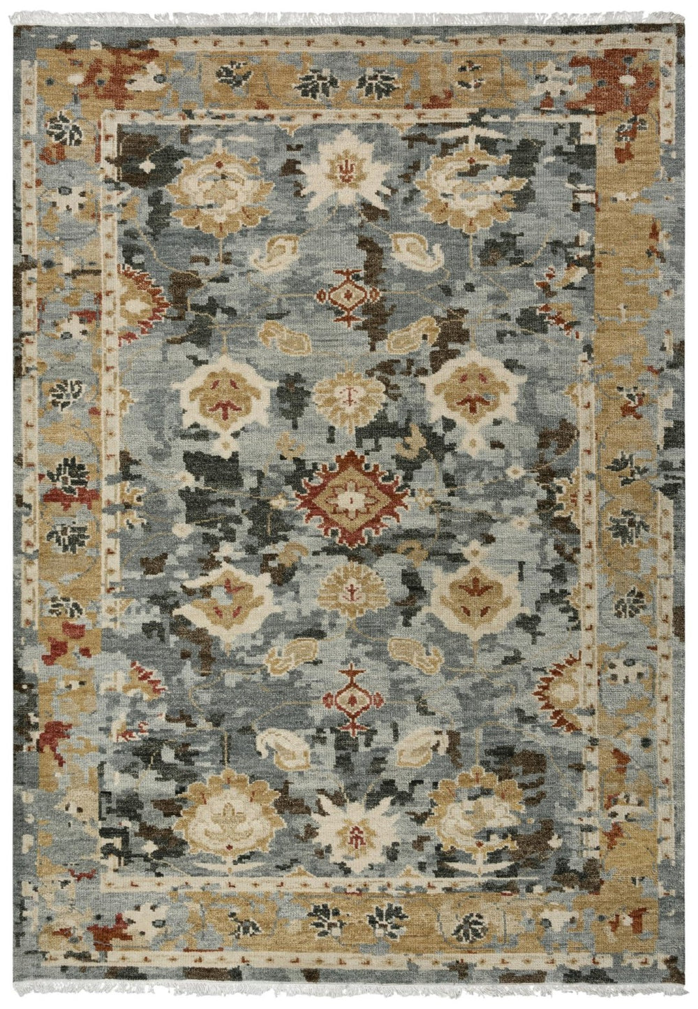 Alora Decor Abby Hand-Knotted New Zealand Wool Runner With Persian Motif In Dark Gray, Beige, Blue Accents 3' x 10' 016016101DR000310