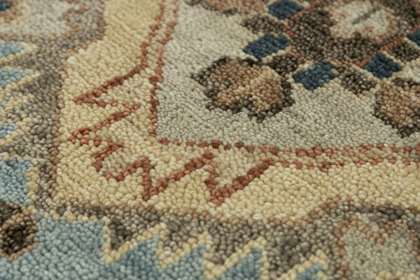 Alora Decor Abby Hand-Knotted New Zealand Wool Rug — Traditional Dark Brown Field With Light Blue Accents, Fringe 10' x 14' 01601610400221014