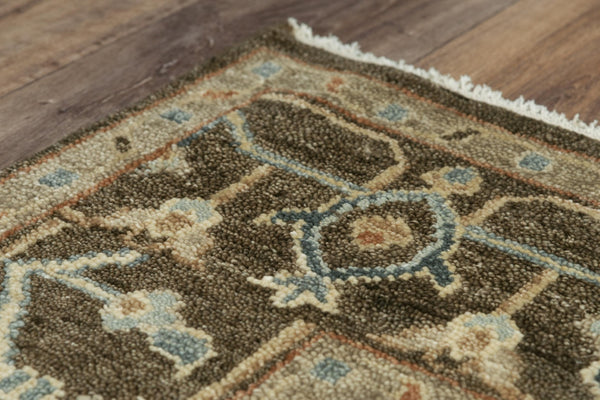 Alora Decor Abby Hand-Knotted New Zealand Wool Rug — Traditional Dark Brown Field With Light Blue Accents, Fringe 10' x 14' 01601610400221014