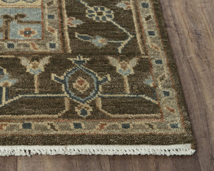 Alora Decor Abby Hand-Knotted New Zealand Wool Rug — Traditional Dark Brown Field With Light Blue Accents, Fringe 10' x 14' 01601610400221014