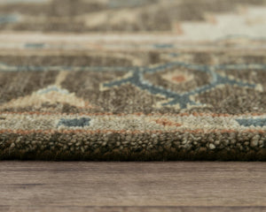 Alora Decor Abby Hand-Knotted New Zealand Wool Rug — Traditional Dark Brown Field With Light Blue Accents, Fringe 10' x 14' 01601610400221014