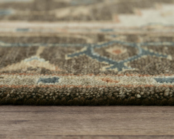 Alora Decor Abby Hand-Knotted New Zealand Wool Rug — Traditional Dark Brown Field With Light Blue Accents, Fringe 10' x 14' 01601610400221014