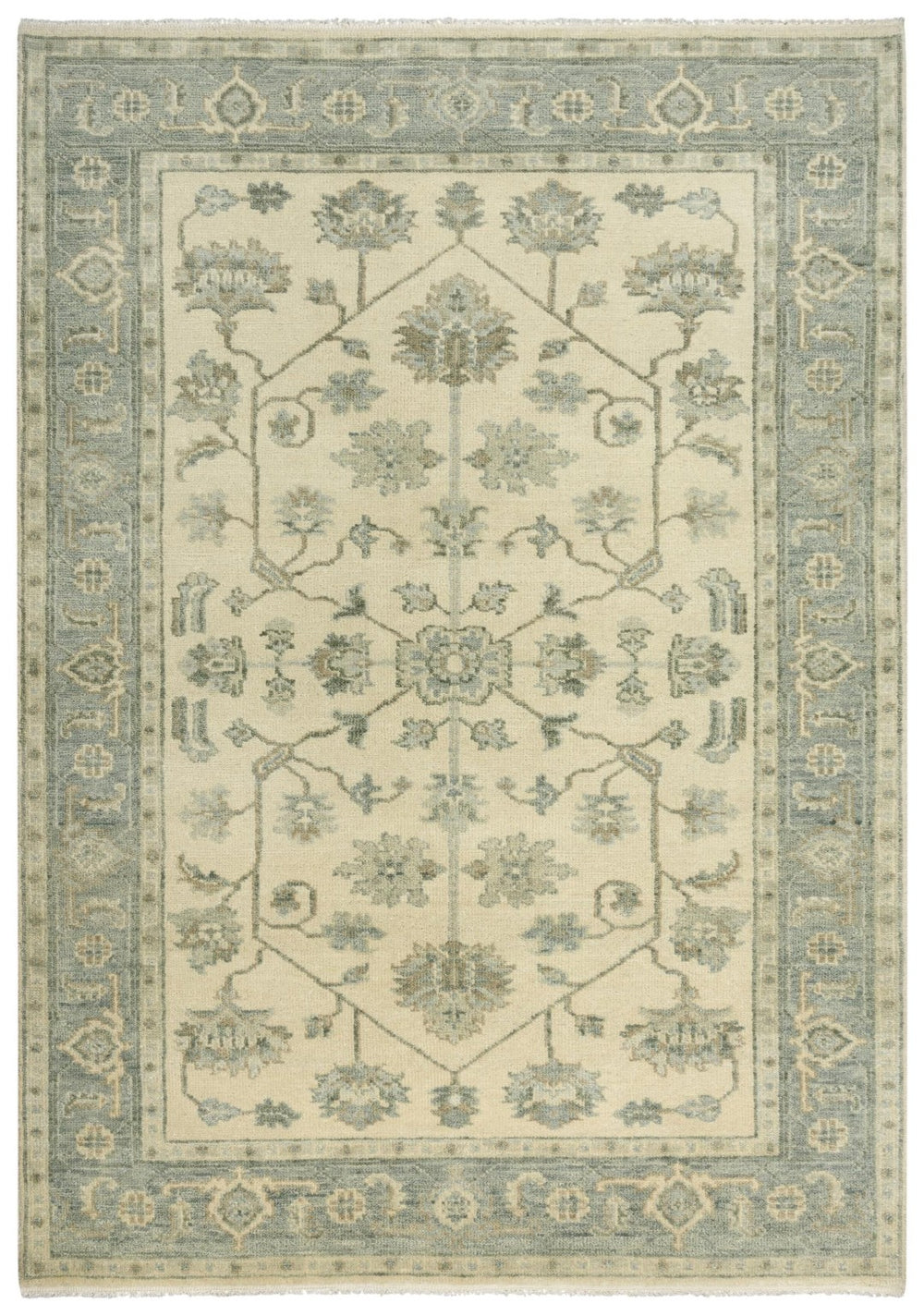 Alora Decor Abby Hand-Knotted New Zealand Wool Rug In Ivory Blue With Fringe — Timeless, Durable Elegance 9' x 12' 01601610637090912