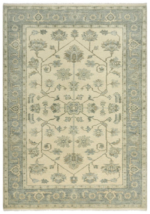 Alora Decor Abby Hand-Knotted New Zealand Wool Rug In Ivory Blue With Fringe — Timeless, Durable Elegance 9' x 12' 01601610637090912