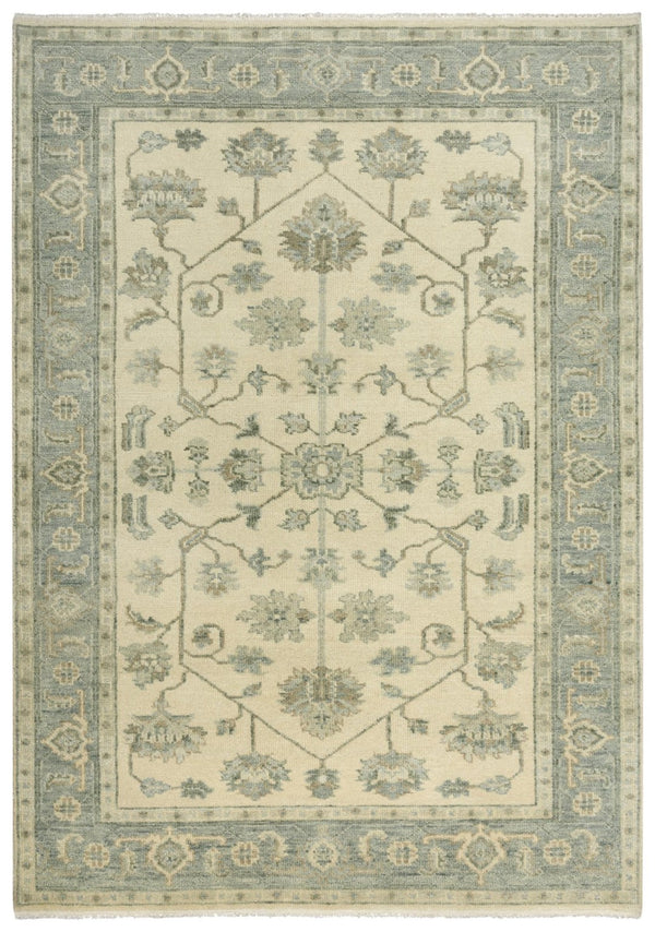 Alora Decor Abby Hand-Knotted New Zealand Wool Rug In Ivory Blue With Fringe — Timeless, Durable Elegance 9' x 12' 01601610637090912