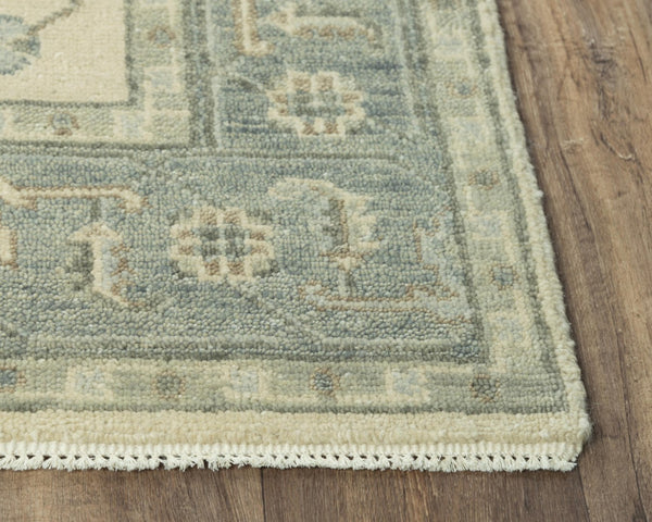 Alora Decor Abby Hand-Knotted New Zealand Wool Rug In Ivory Blue With Fringe — Timeless, Durable Elegance 9' x 12' 01601610637090912
