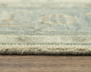 Alora Decor Abby Hand-Knotted New Zealand Wool Rug In Ivory Blue With Fringe — Timeless, Durable Elegance 9' x 12' 01601610637090912