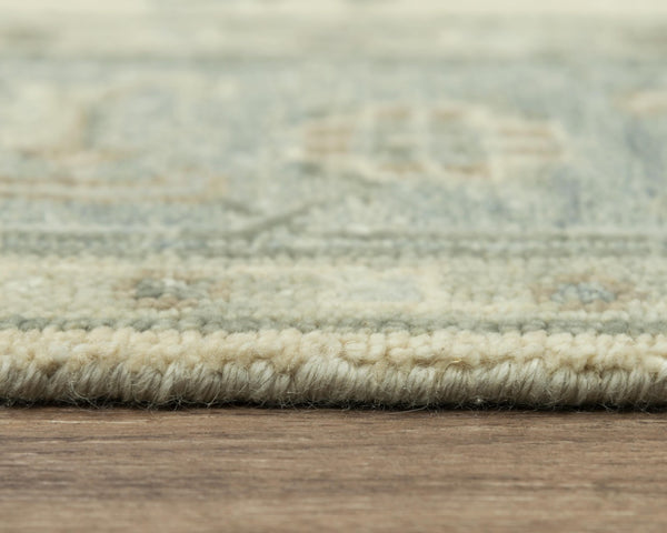 Alora Decor Abby Hand-Knotted New Zealand Wool Rug In Ivory Blue With Fringe — Timeless, Durable Elegance 9' x 12' 01601610637090912