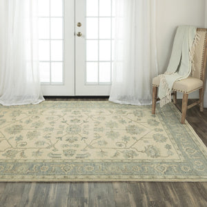 Alora Decor Abby Hand-Knotted New Zealand Wool Rug In Ivory Blue With Fringe — Timeless, Durable Elegance 9' x 12' 01601610637090912