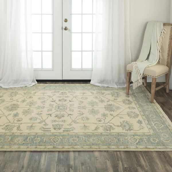 Alora Decor Abby Hand-Knotted New Zealand Wool Rug In Ivory Blue With Fringe — Timeless, Durable Elegance 9' x 12' 01601610637090912