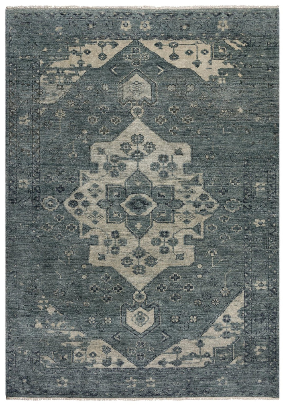 Alora Decor Abby Hand-Knotted Blue And Ivory Medallion Rug — Hand-Spun Wool, Durable Traditional Focal Point 6' x 9' 01601610800090609