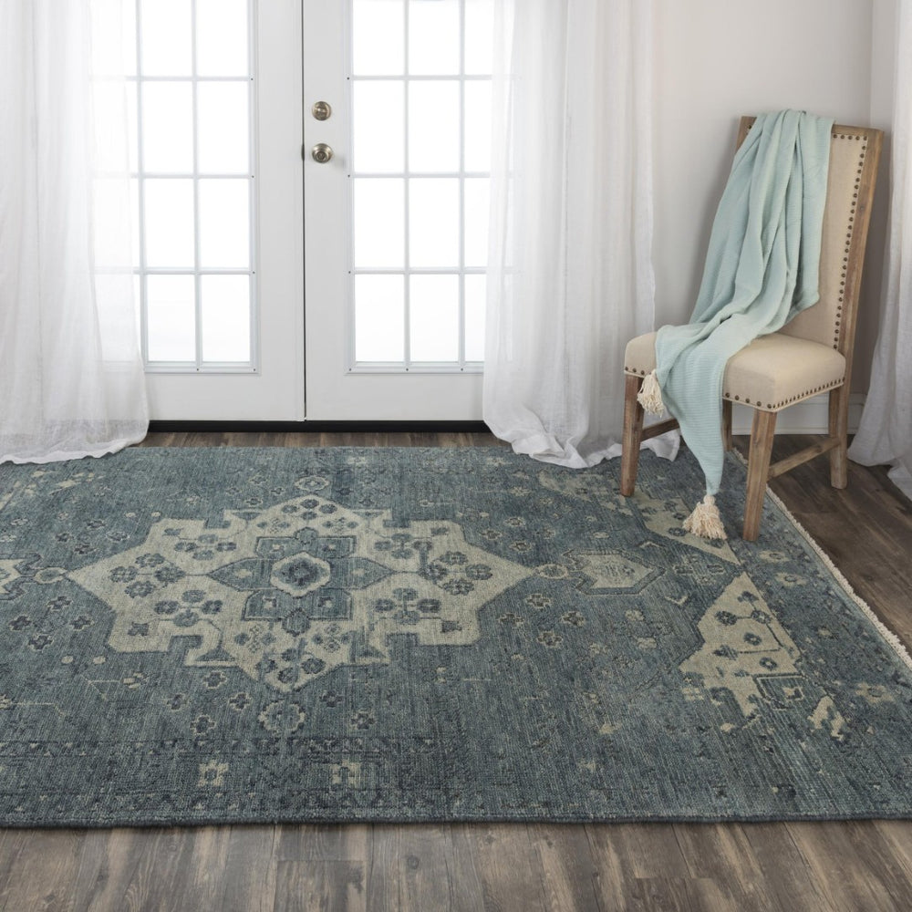 Alora Decor Abby Hand-Knotted Blue And Ivory Medallion Rug — Hand-Spun Wool, Durable Traditional Focal Point 6' x 9' 01601610800090609