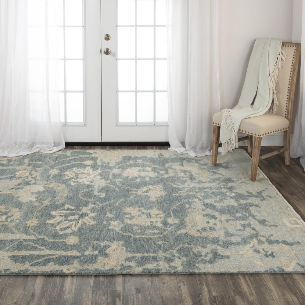 Alora Decor Abby Hand-Knotted New Zealand Wool Rectangle Rug In Blue With Beige Ivory Floral Medallions, Elegant Durable Finish 9' x 12' 016016109DR000912