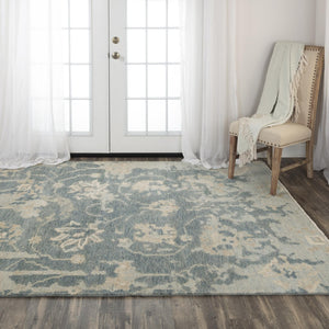 Alora Decor Abby Hand-Knotted New Zealand Wool Rectangle Rug In Blue With Beige Ivory Floral Medallions, Elegant Durable Finish 9' x 12' 016016109DR000912